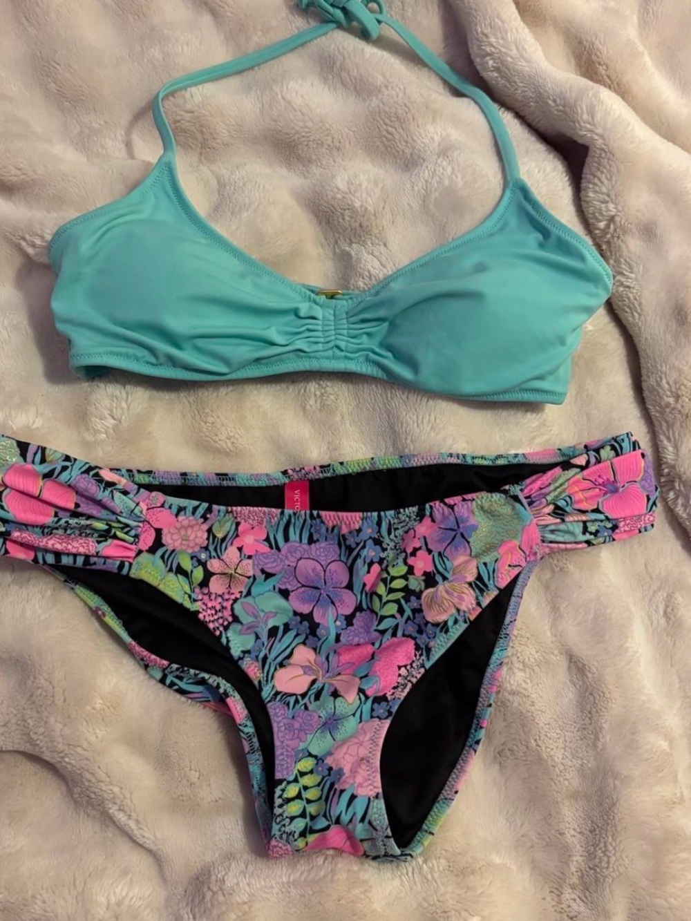 Victoria's Secret Turquoise Halter Top with Multicolor Floral Bottoms